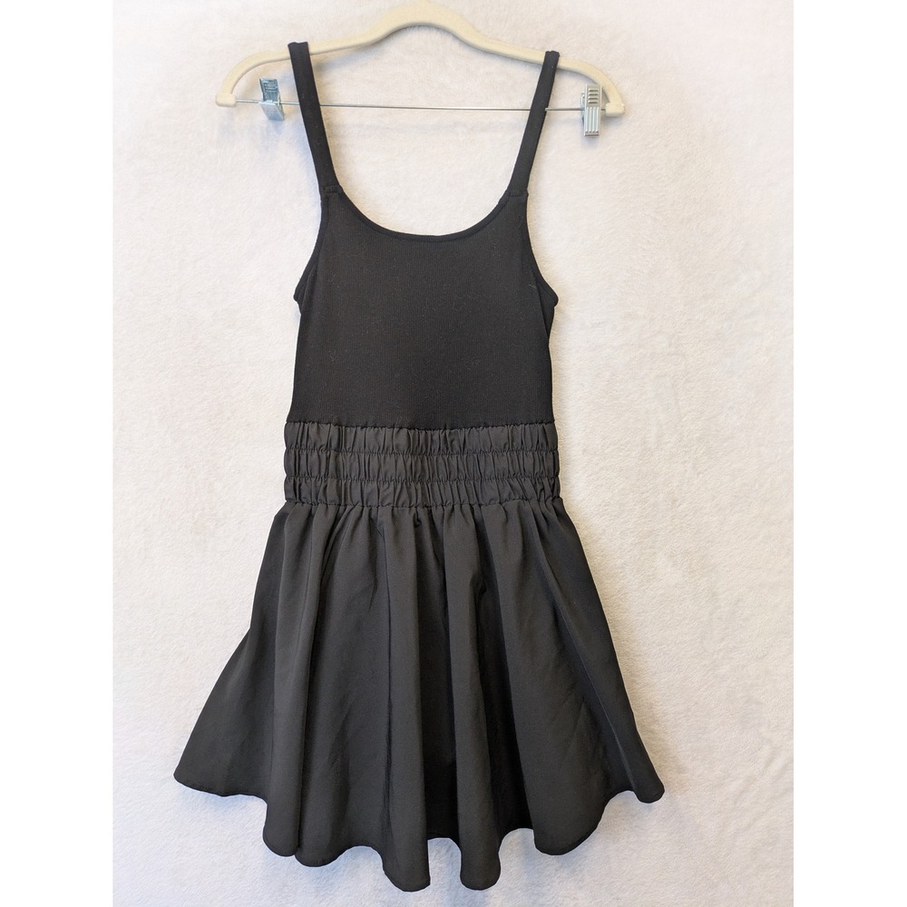 New In Mini Dress Women's‎ Small Black Smocked Waist Ribbed Scoop Neck